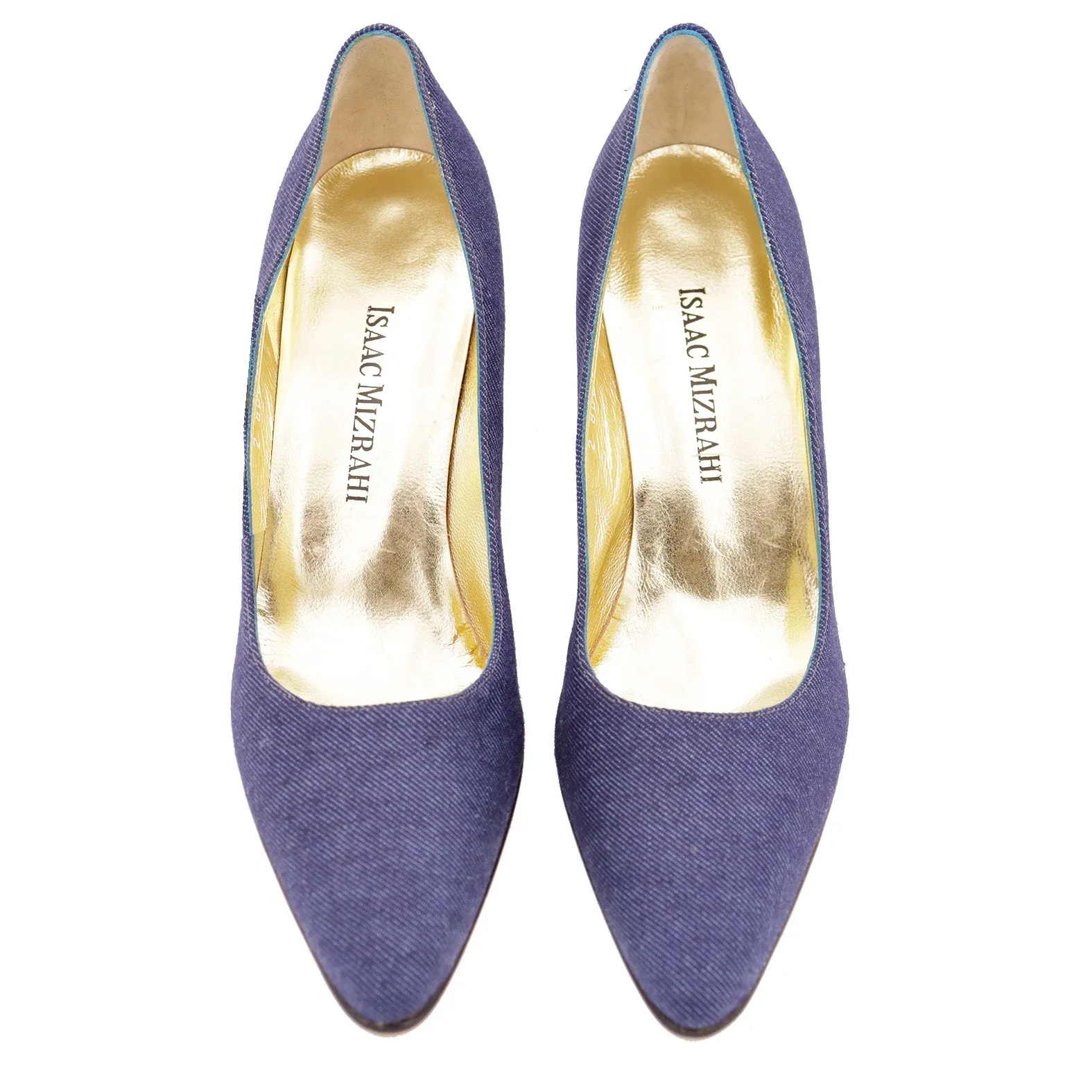 1990s Isaac Mizrahi Shoes Denim Heels Pointed Toe Pumps
