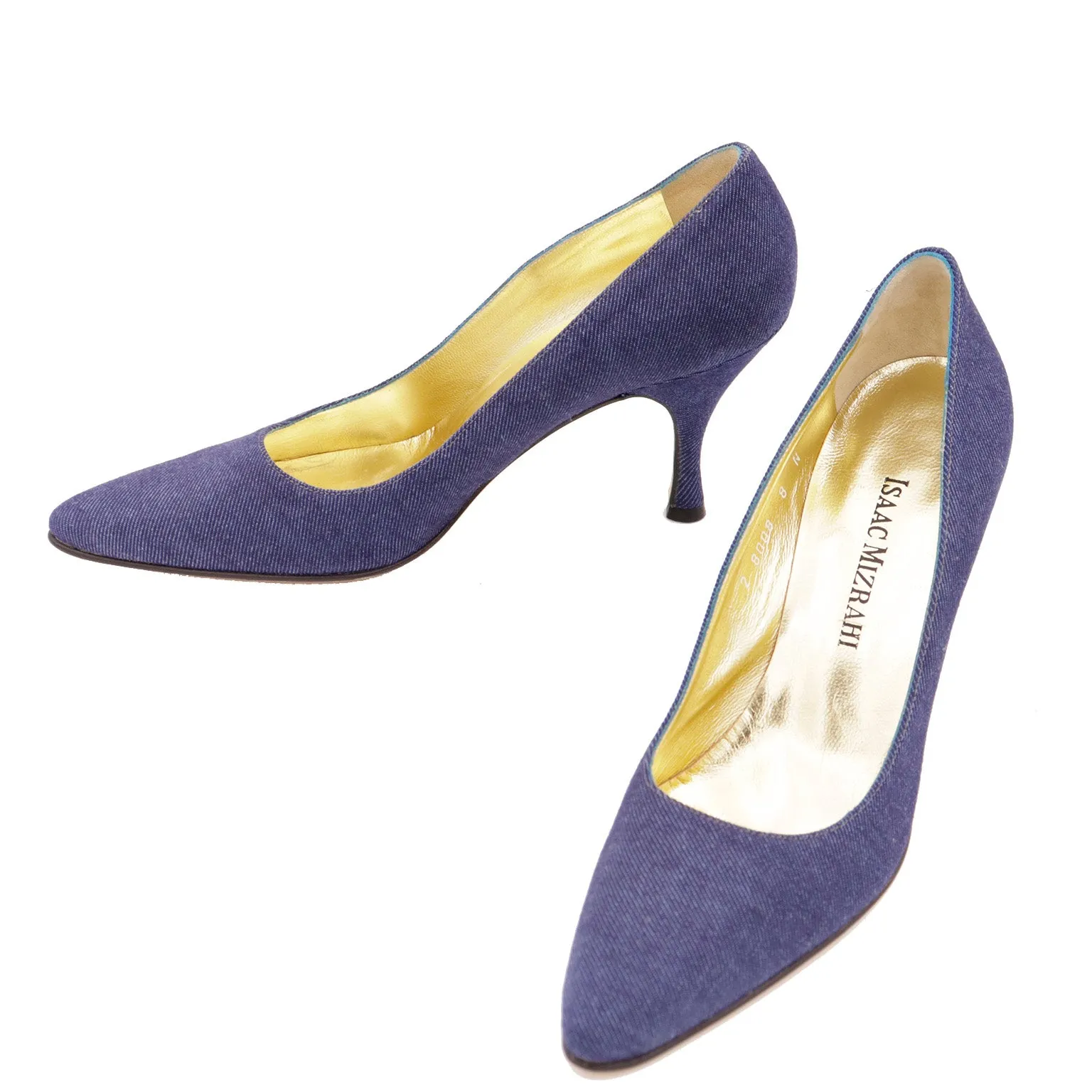 1990s Isaac Mizrahi Shoes Denim Heels Pointed Toe Pumps