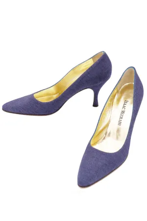 1990s Isaac Mizrahi Shoes Denim Heels Pointed Toe Pumps