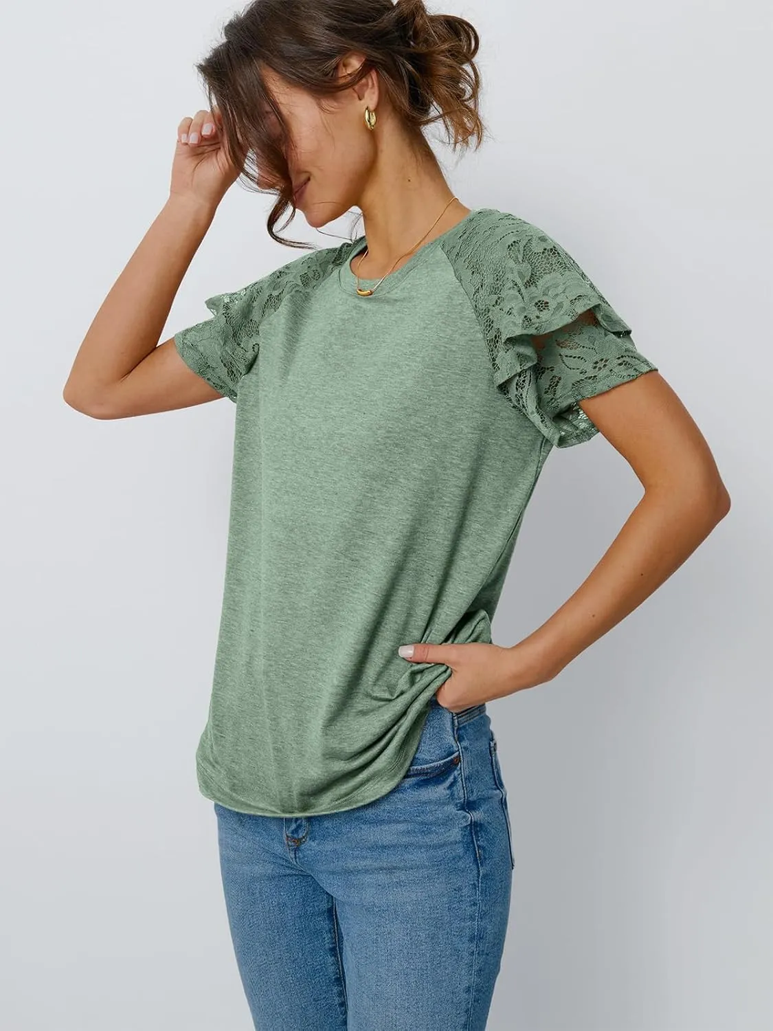 AUTOMET Women Short Sleeve Summer Top 2025 Lace Dressy Casual Business Cute T Shirts Blouse Basic Tee
