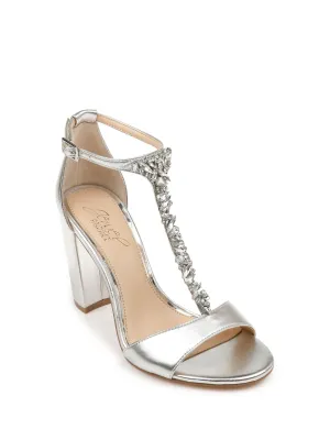 BADGLEY MISCHKA Womens Silver Studded T-Strap 800554922892 Almond Toe Block Heel Buckle Dress Heels Shoes M