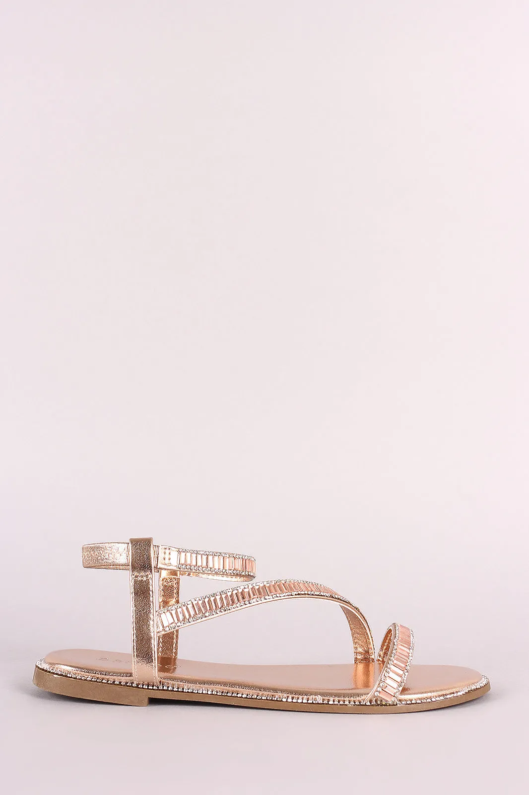 Bamboo Rhinestone Accent Asymmetric Strap Flat Sandal