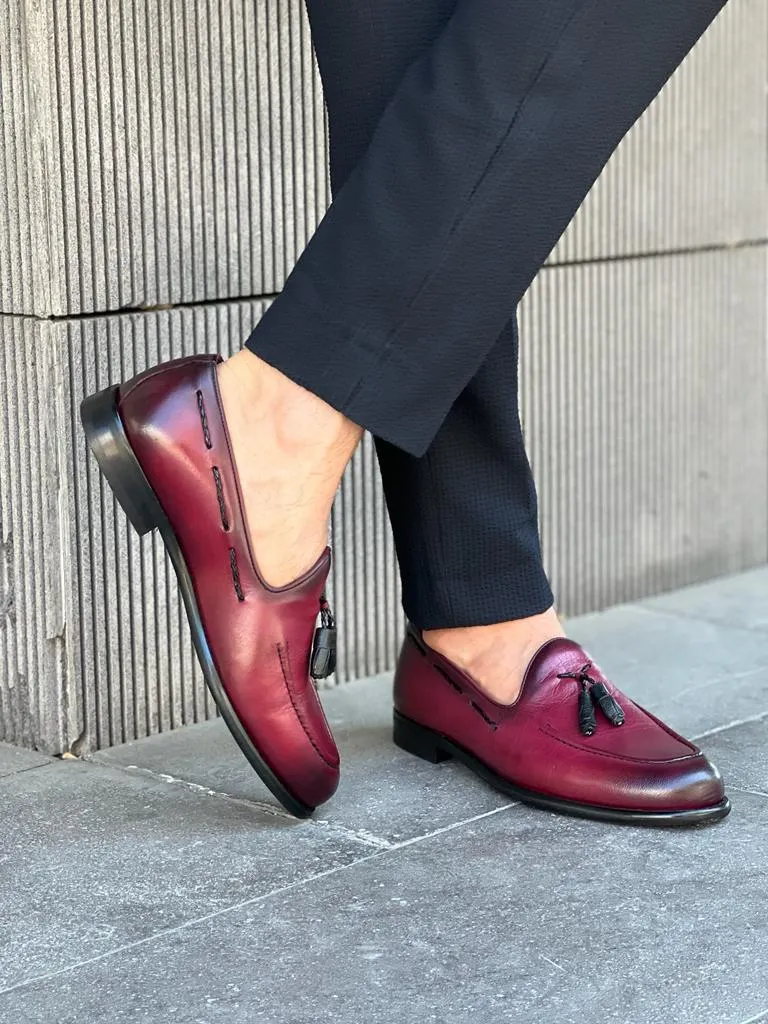 Benson Double Buckled Burgundy Detailed Loafers