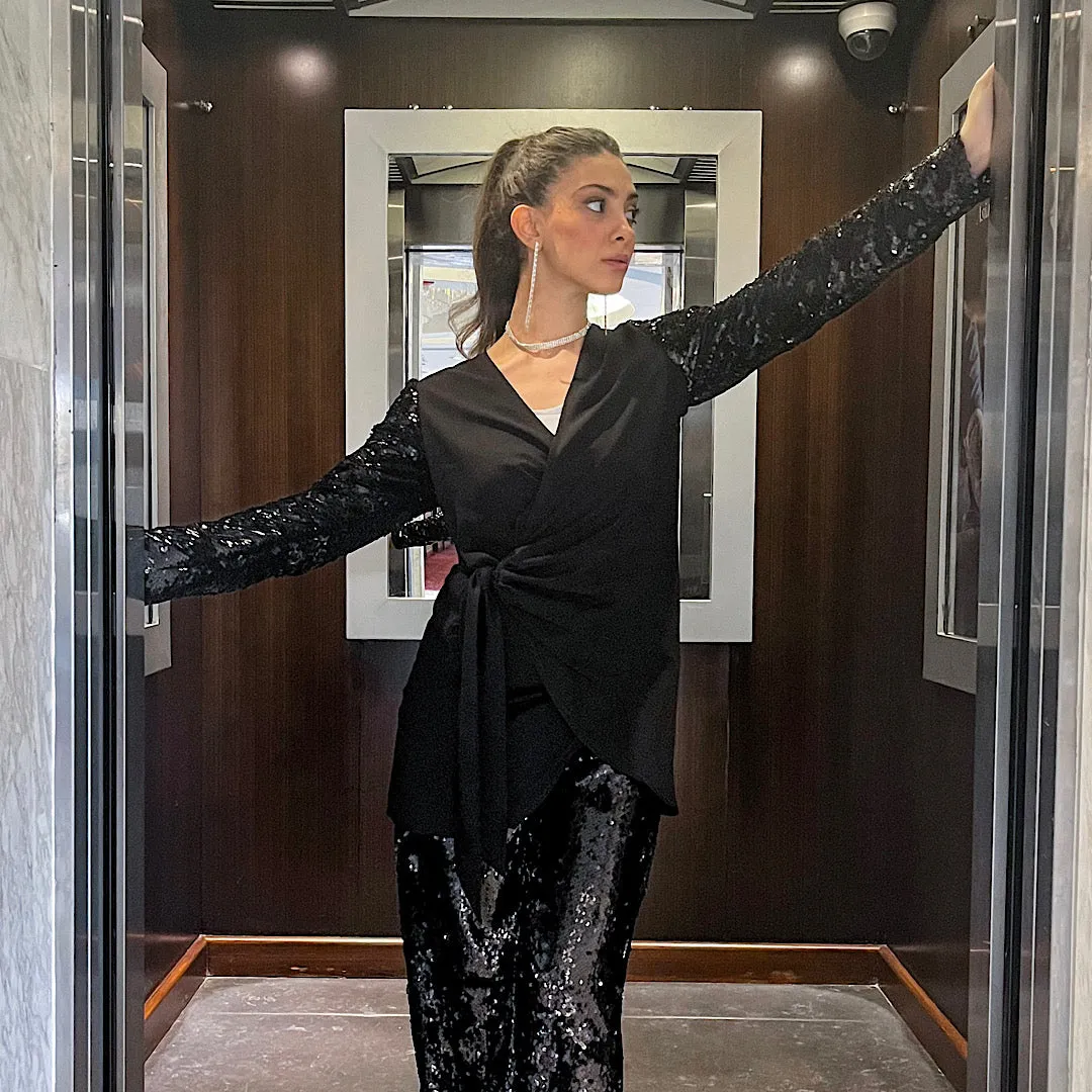 Black sequin sleeve blouse