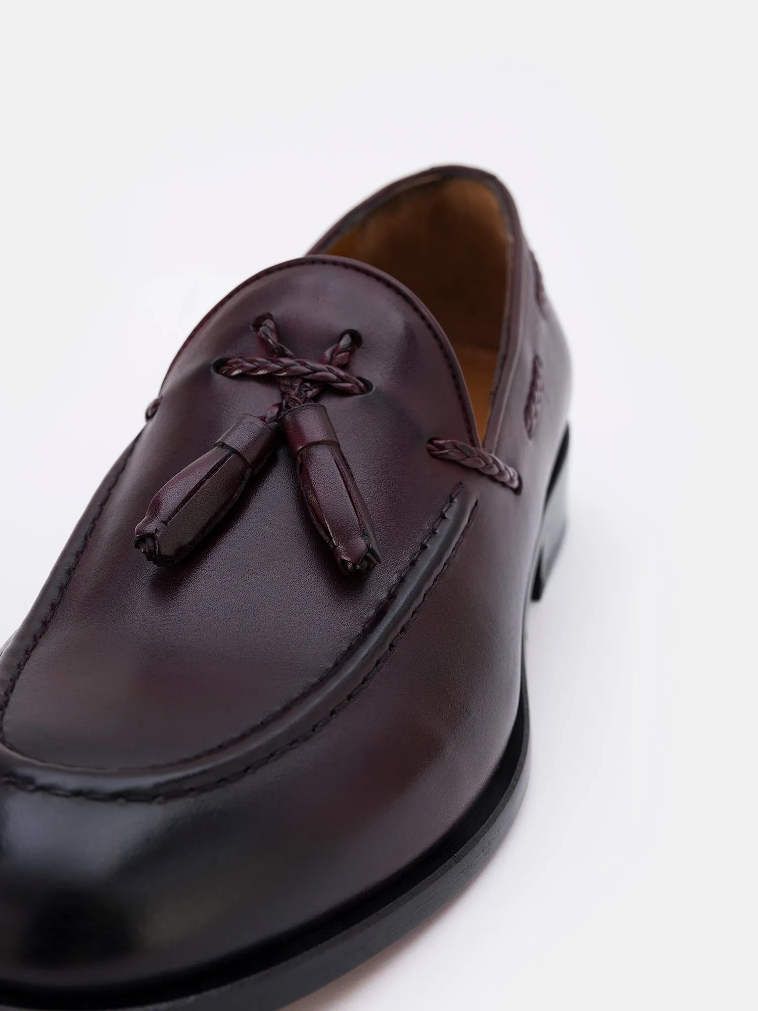 Bordeaux Leather Tasselled Loafers