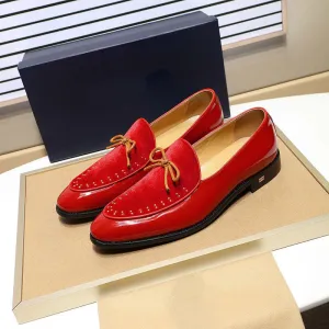 Bow Knot Detail Breathable Leather and Velvet Combination Men Loafers Shoes