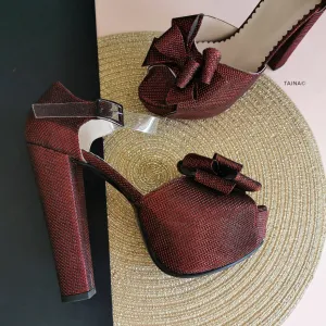Burgundy Ribbon Transparent Strap Platforms