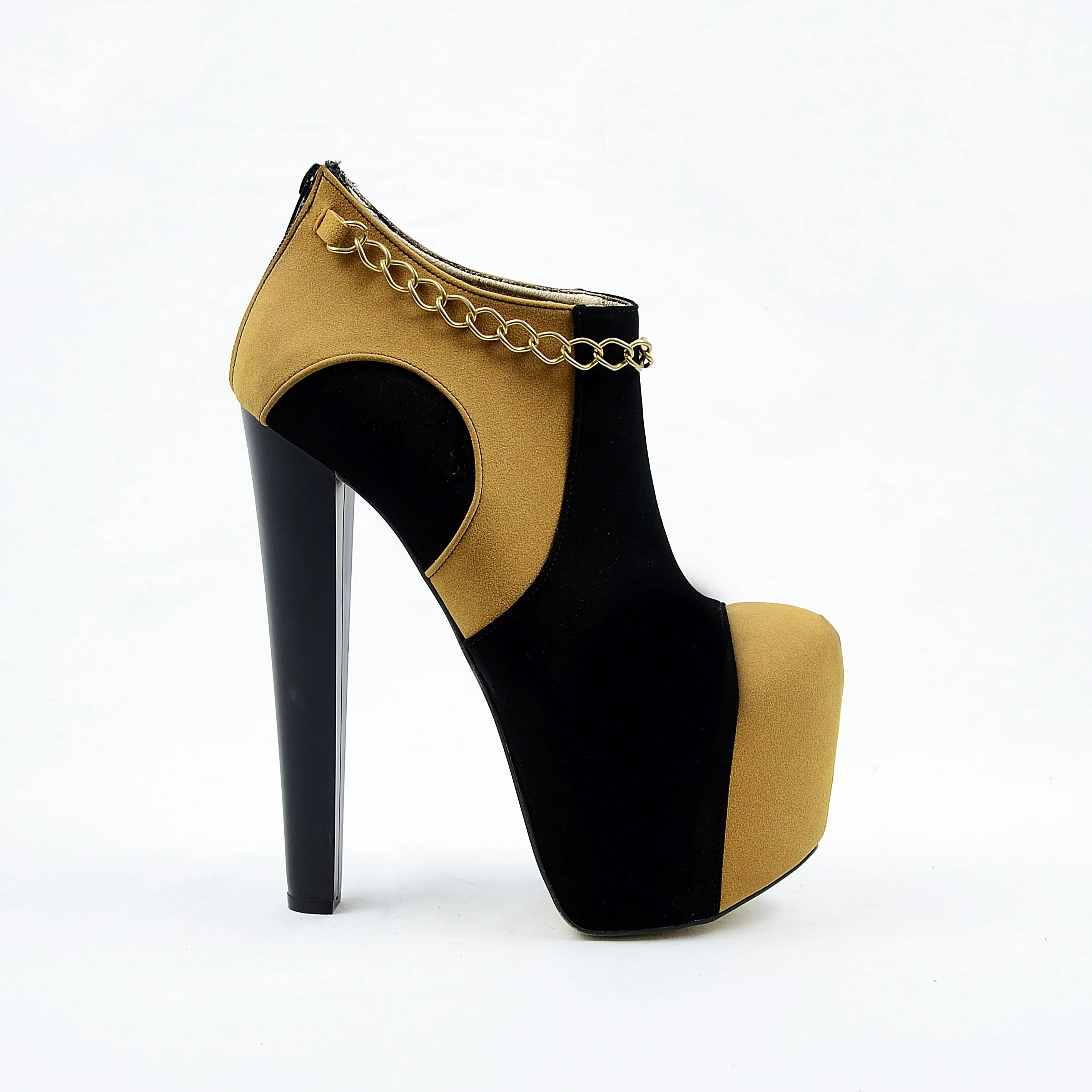 Camel Black Chain Ankle High Heel Platforms