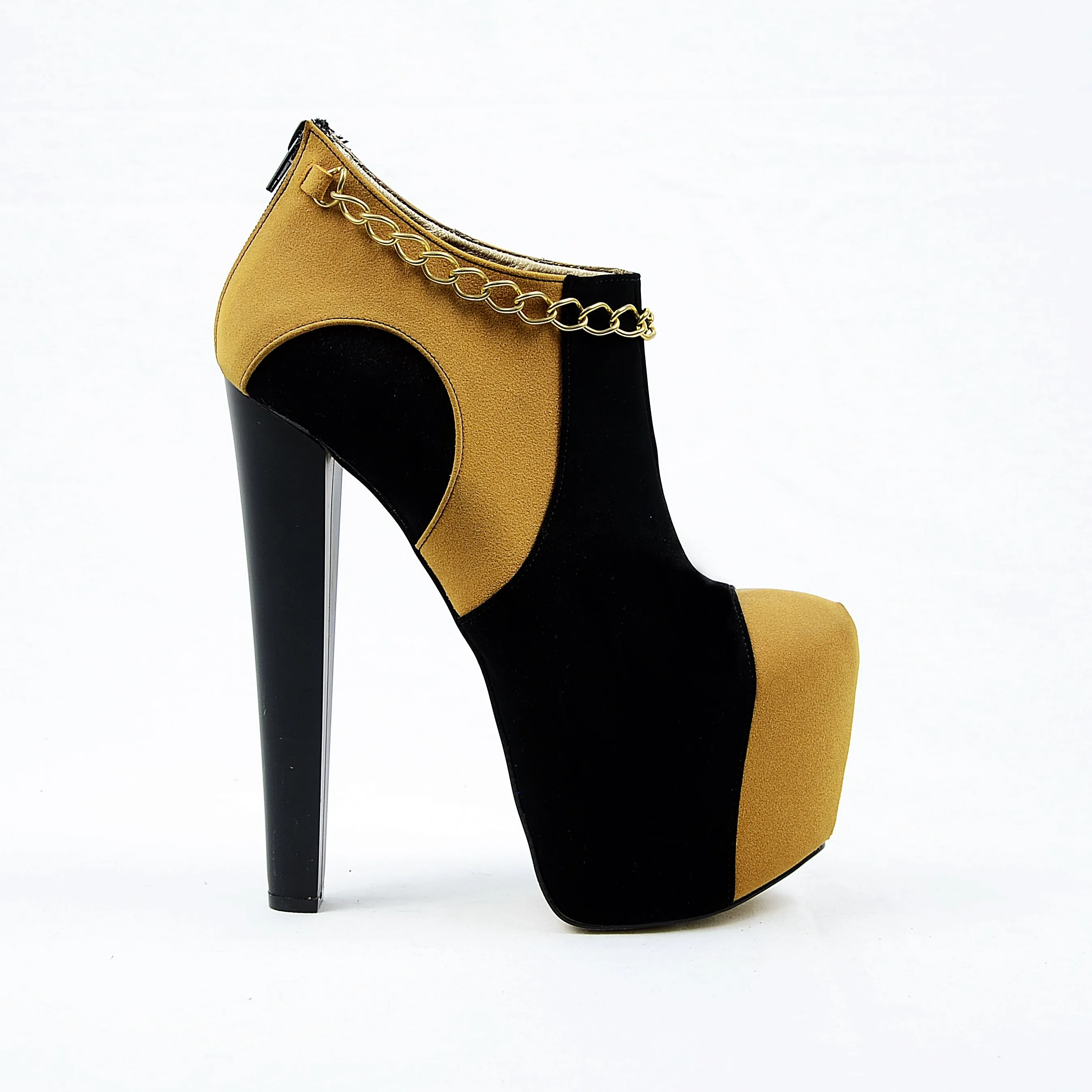 Camel Black Chain Ankle High Heel Platforms