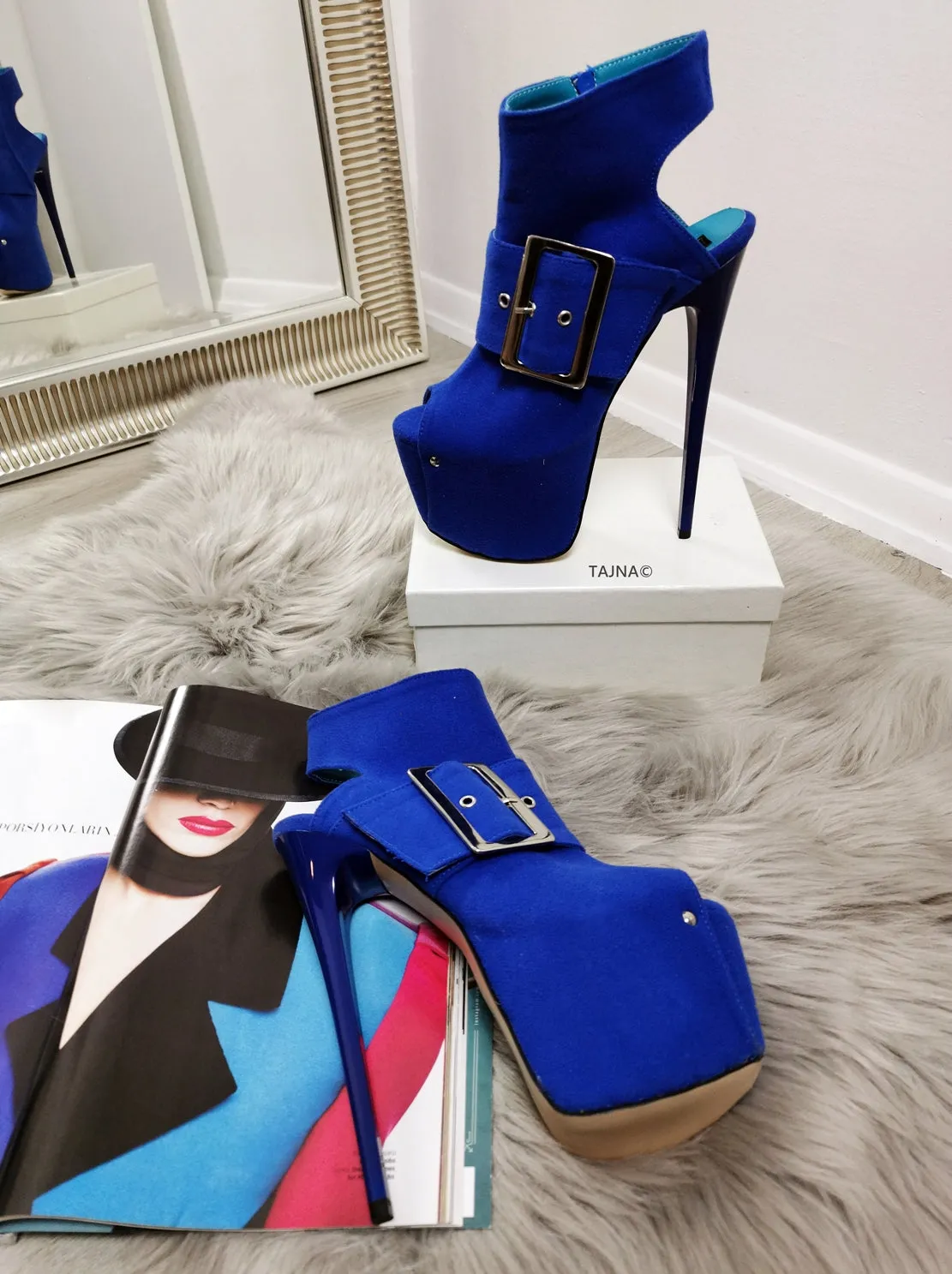 Cobalt Blue Ankle Cut Belted Platform