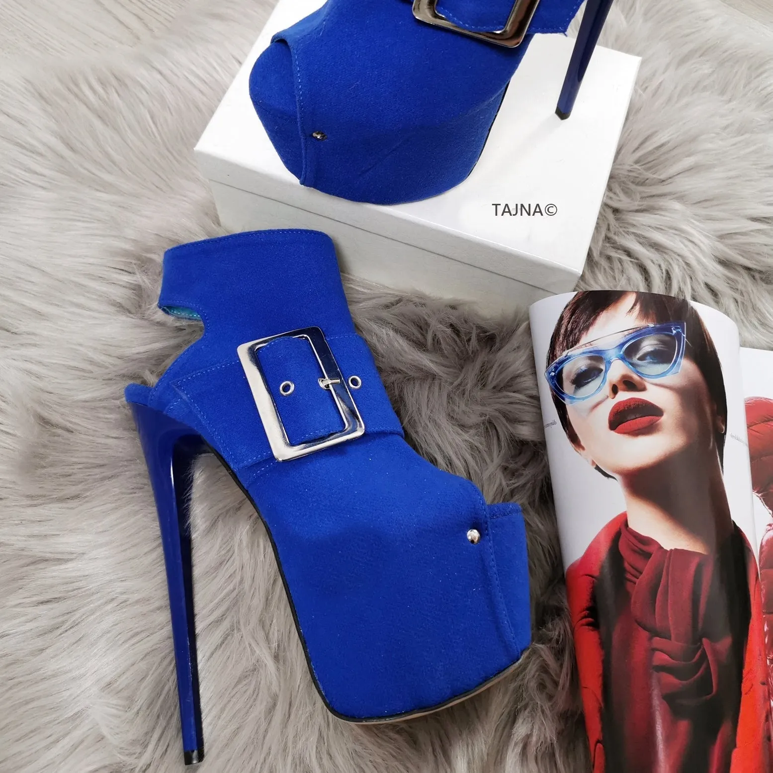 Cobalt Blue Ankle Cut Belted Platform