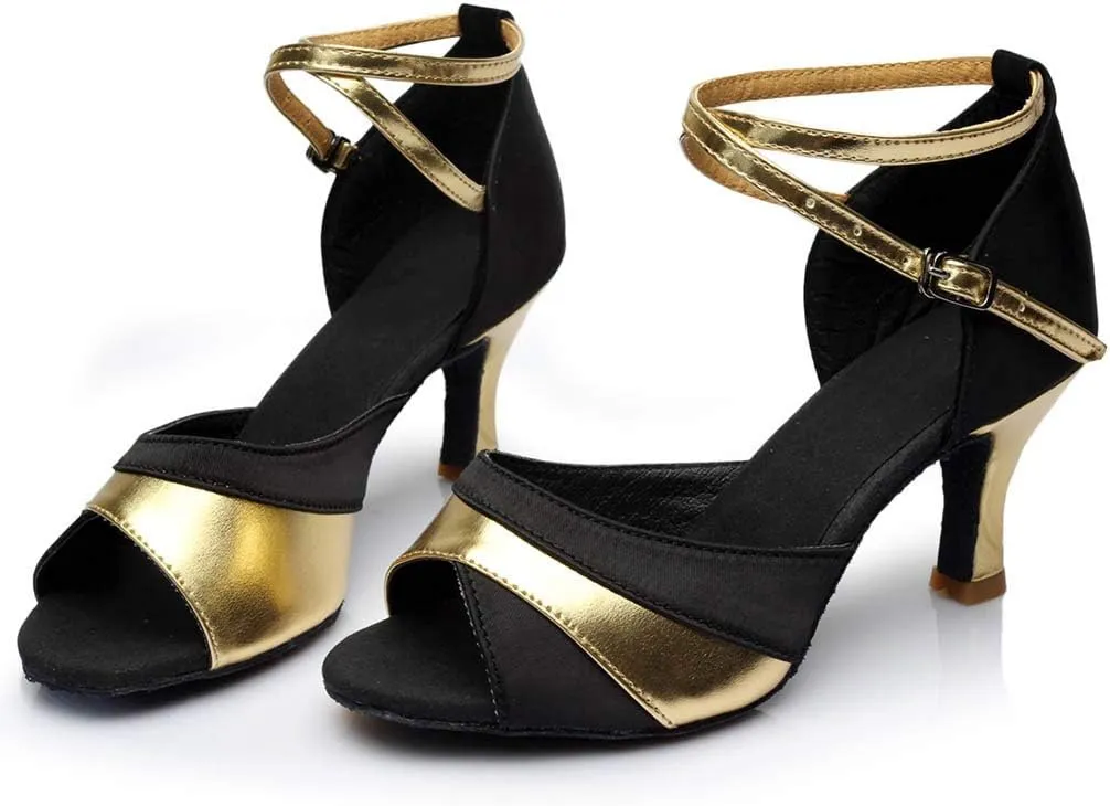 CsgrFagr Women Ladies Dancing Prom Ballroom Latin Ballet Dance Singles Shoes Women's Sandals with Straps (Gold, 7)