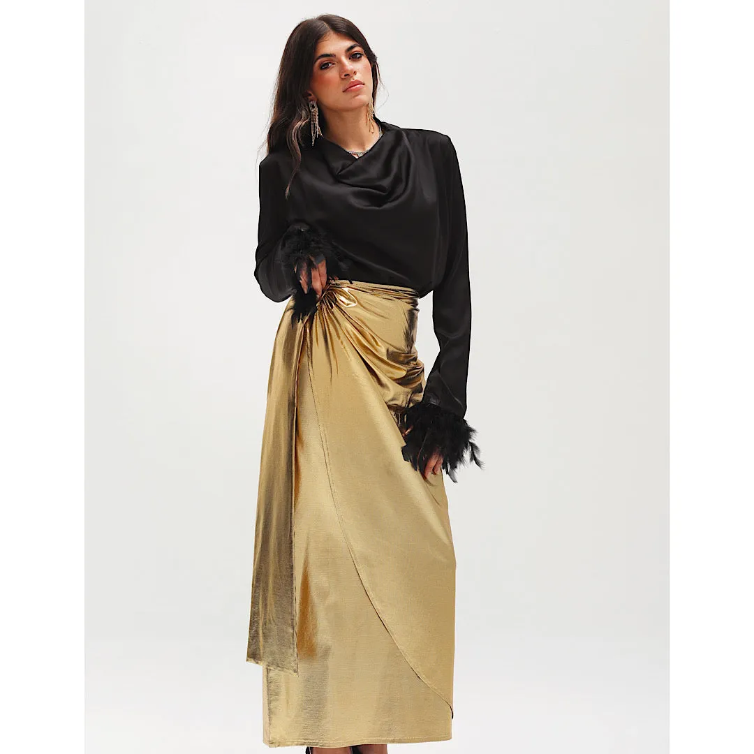 Gold metallic draped skirt