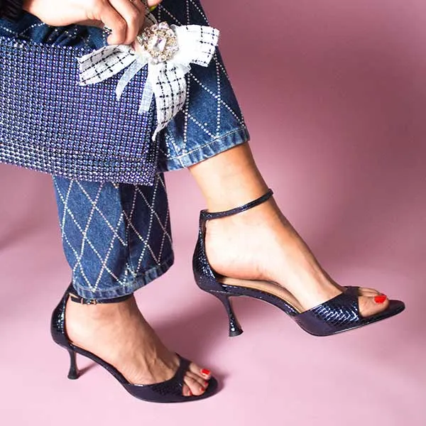 Petrina Navy | Metallic Snake-effect Sandal