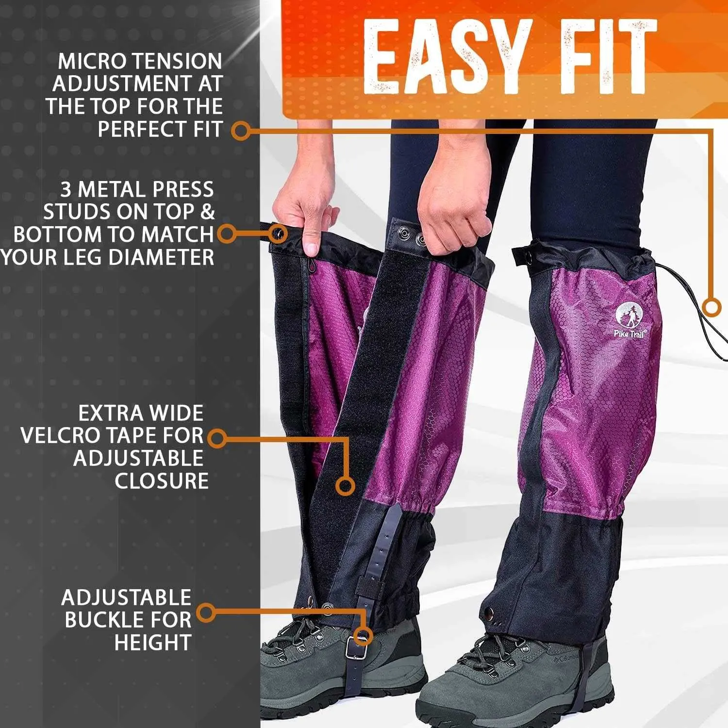 Pike Trail Leg Gaiters Waterproof Adjustable Snow Boot Gaiters for Hiking, Walking, Hunting, Mountain Climbing, Snowshoeing