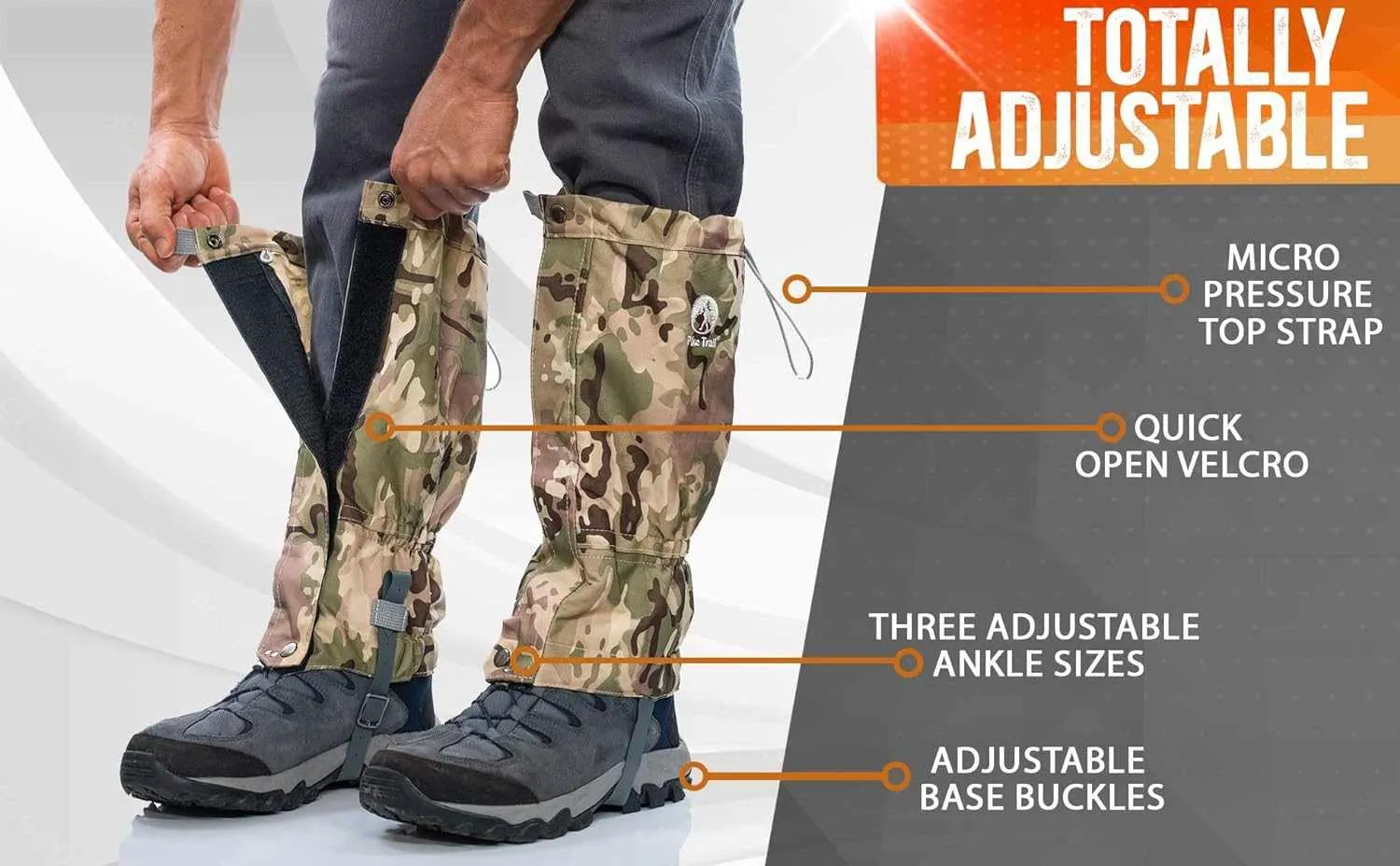 Pike Trail Leg Gaiters Waterproof Adjustable Snow Boot Gaiters for Hiking, Walking, Hunting, Mountain Climbing, Snowshoeing