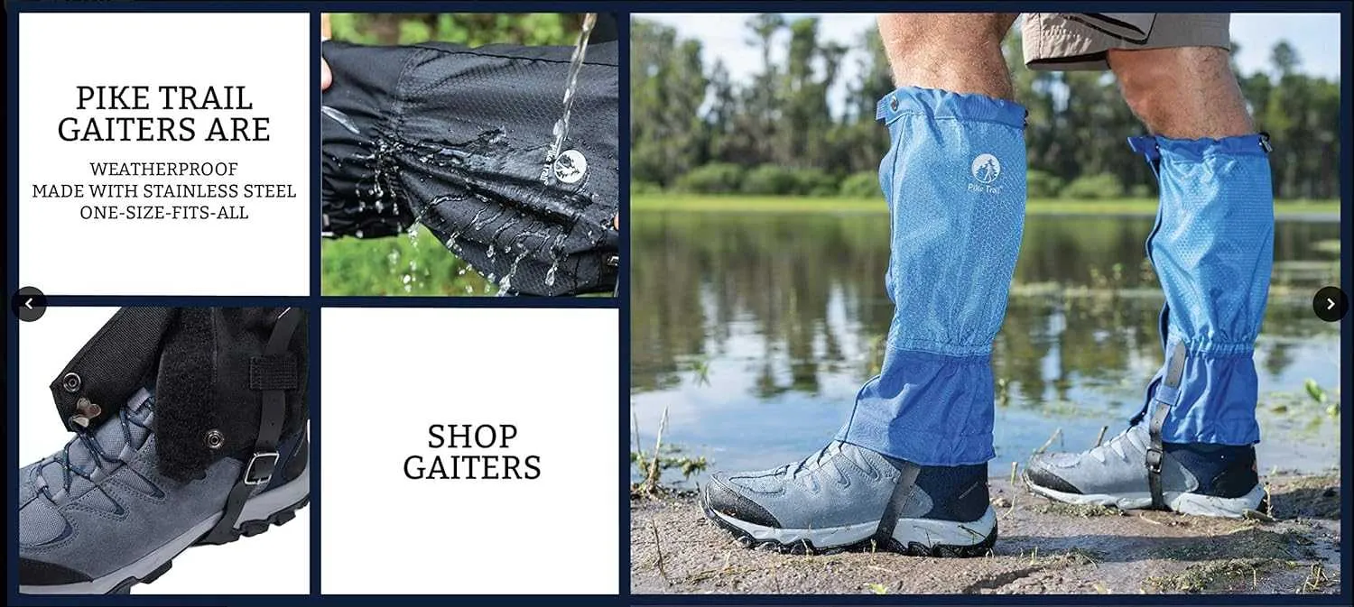 Pike Trail Leg Gaiters Waterproof Adjustable Snow Boot Gaiters for Hiking, Walking, Hunting, Mountain Climbing, Snowshoeing