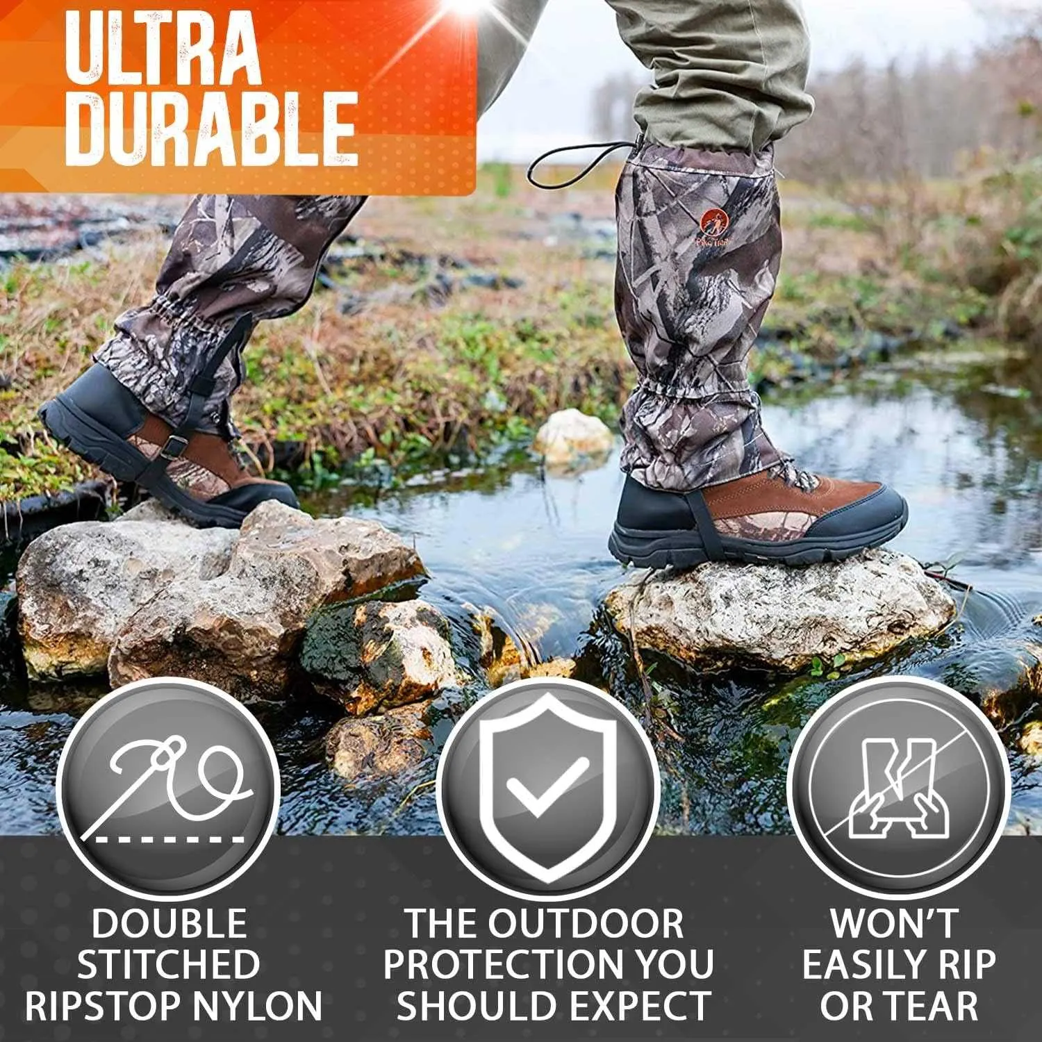 Pike Trail Leg Gaiters Waterproof Adjustable Snow Boot Gaiters for Hiking, Walking, Hunting, Mountain Climbing, Snowshoeing