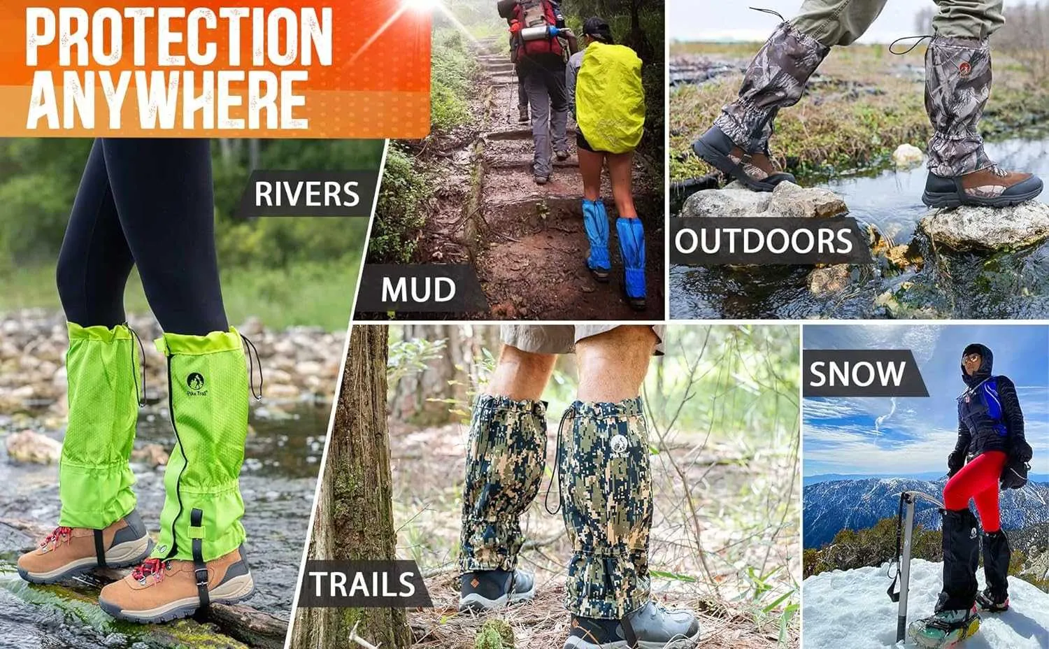 Pike Trail Leg Gaiters Waterproof Adjustable Snow Boot Gaiters for Hiking, Walking, Hunting, Mountain Climbing, Snowshoeing
