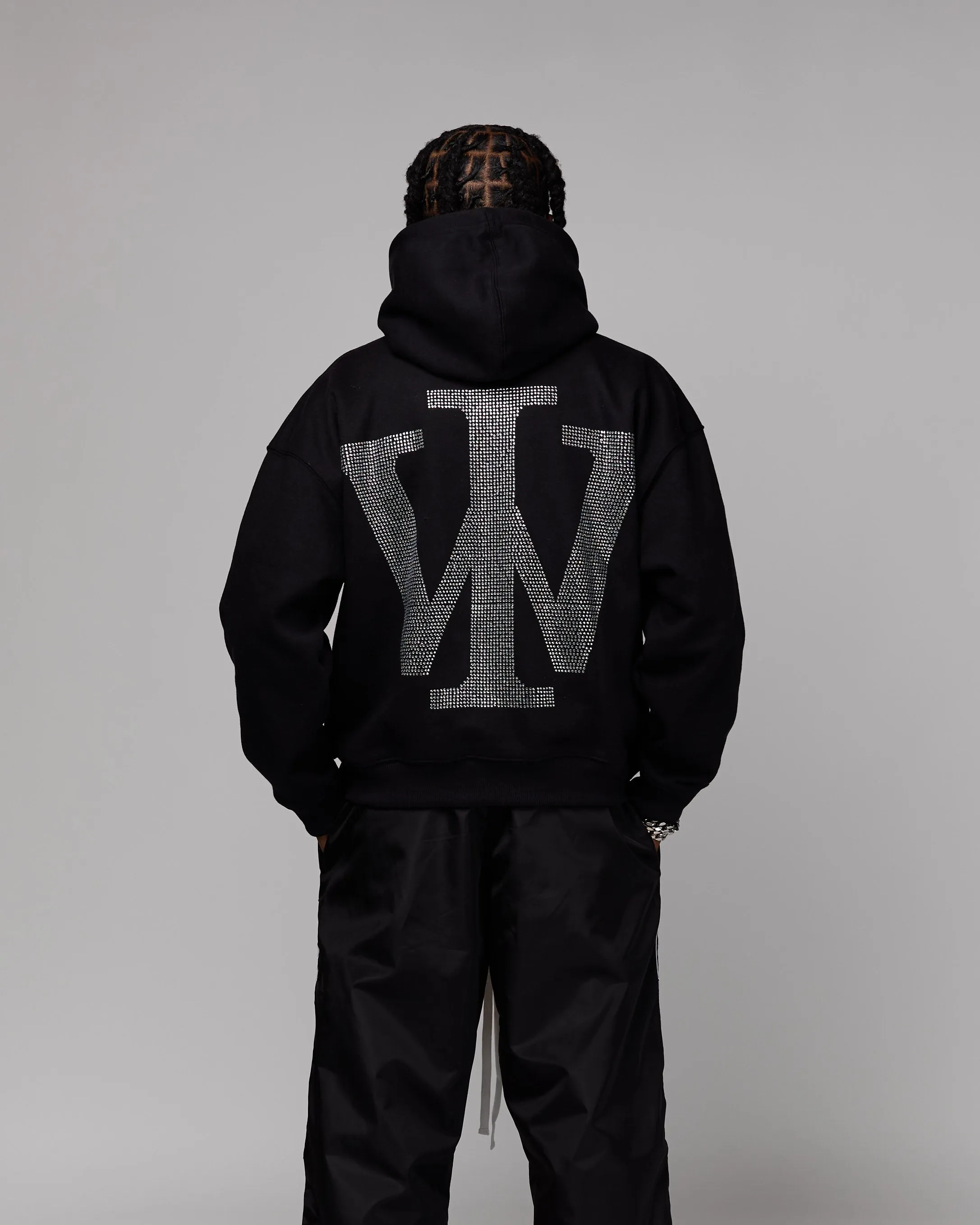 Premium Stone Oversized Hoodie (Black/Rhinestone) [Boxy   Heavy]
