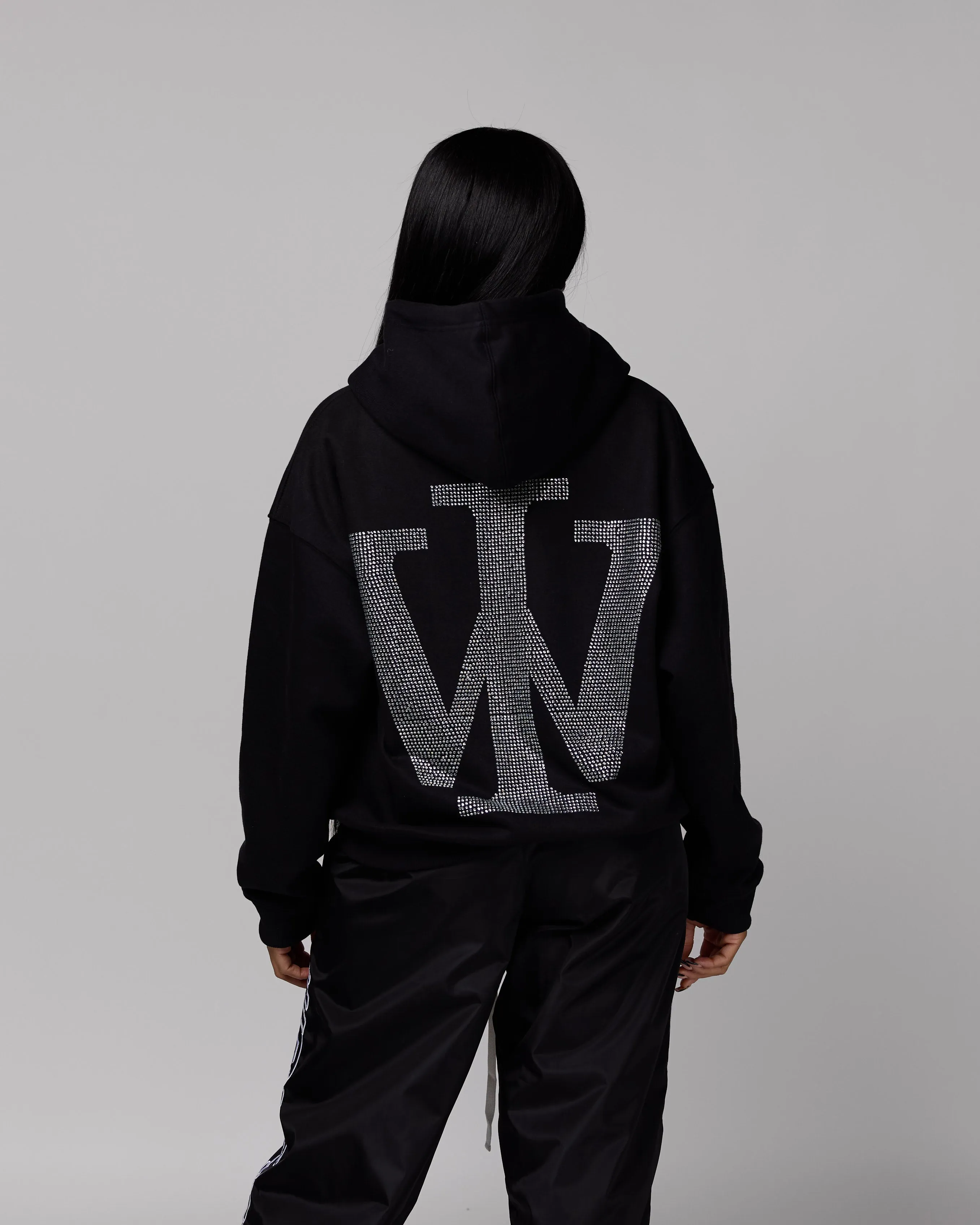 Premium Stone Oversized Hoodie (Black/Rhinestone) [Boxy   Heavy]