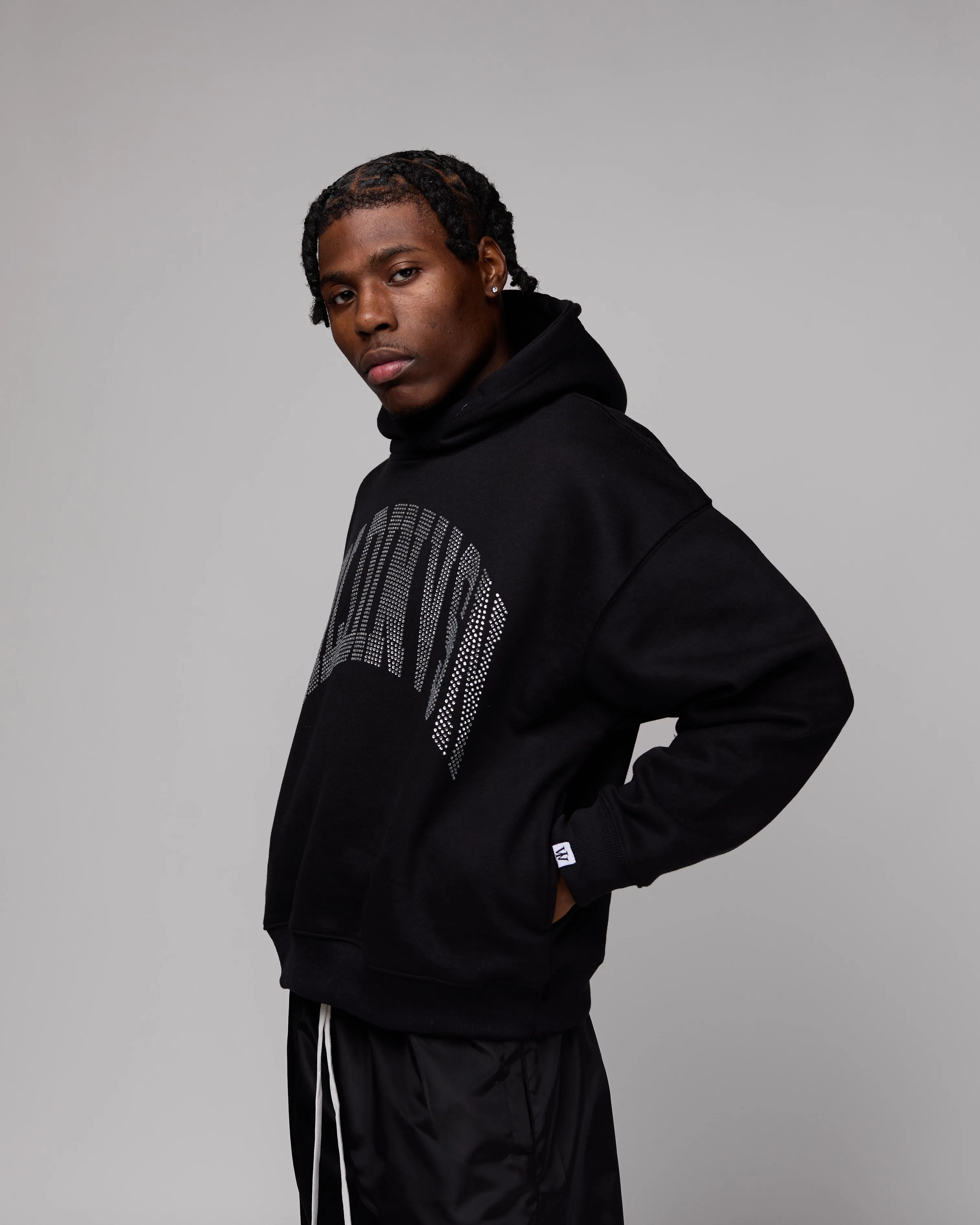Premium Stone Oversized Hoodie (Black/Rhinestone) [Boxy   Heavy]