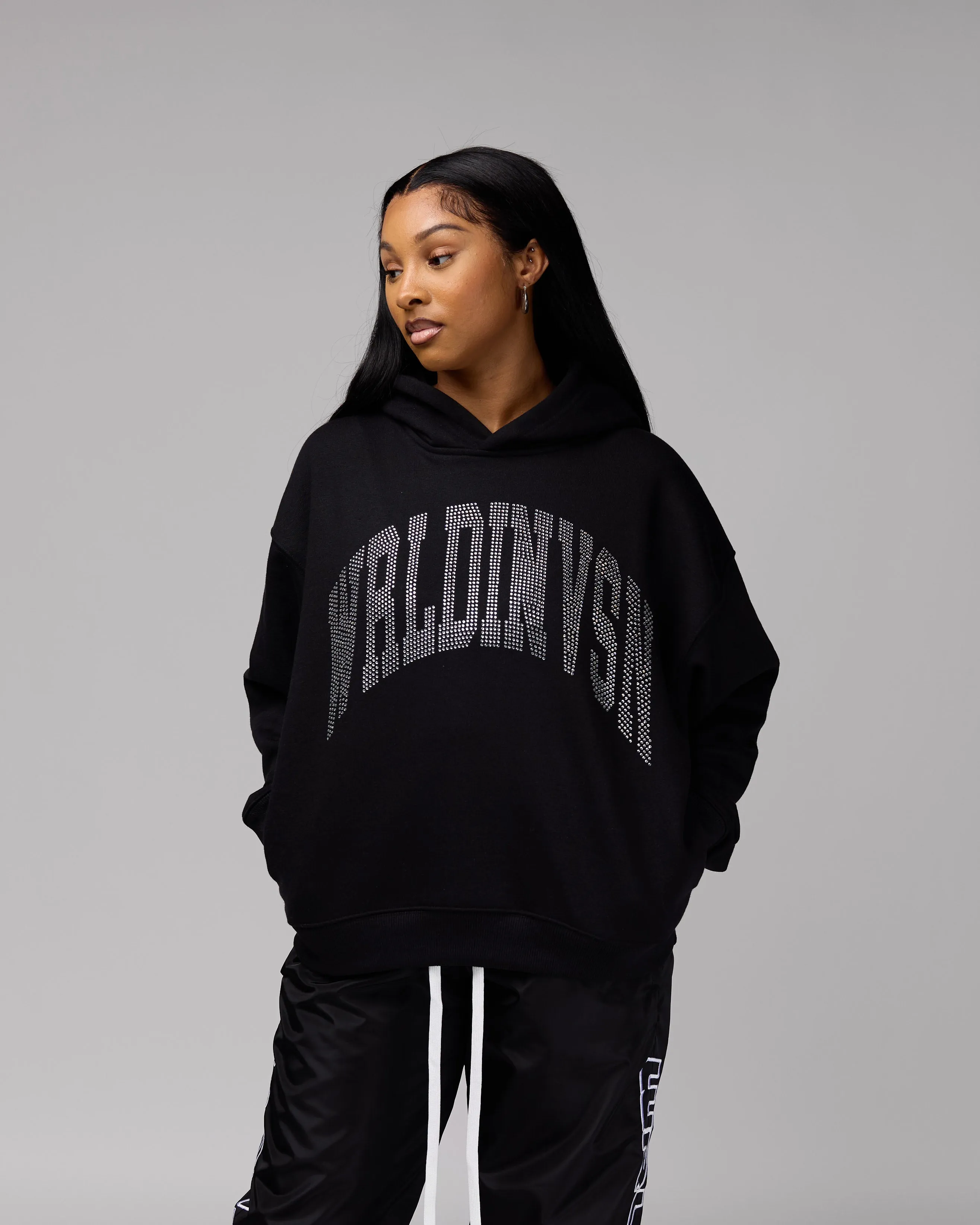 Premium Stone Oversized Hoodie (Black/Rhinestone) [Boxy   Heavy]