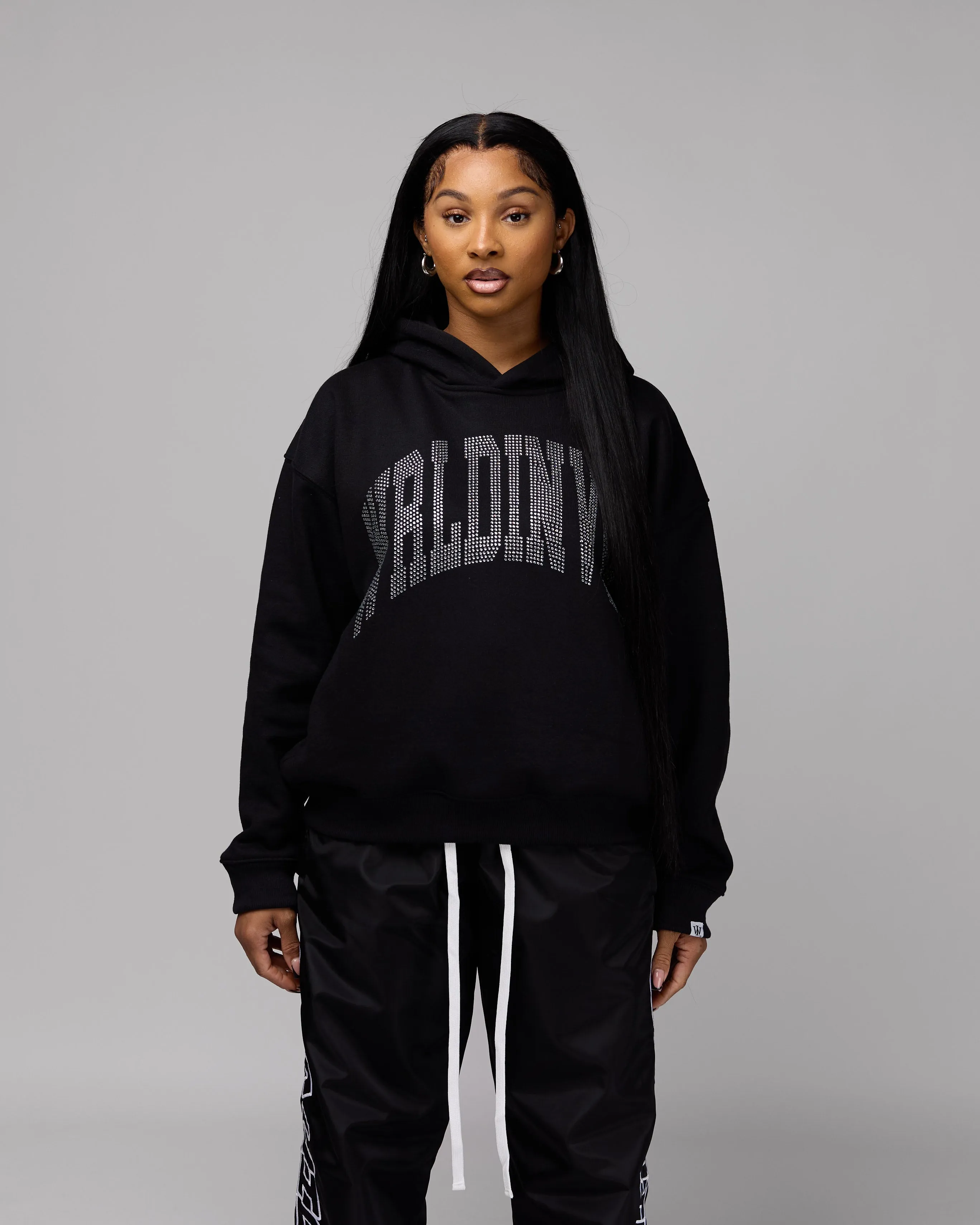 Premium Stone Oversized Hoodie (Black/Rhinestone) [Boxy   Heavy]