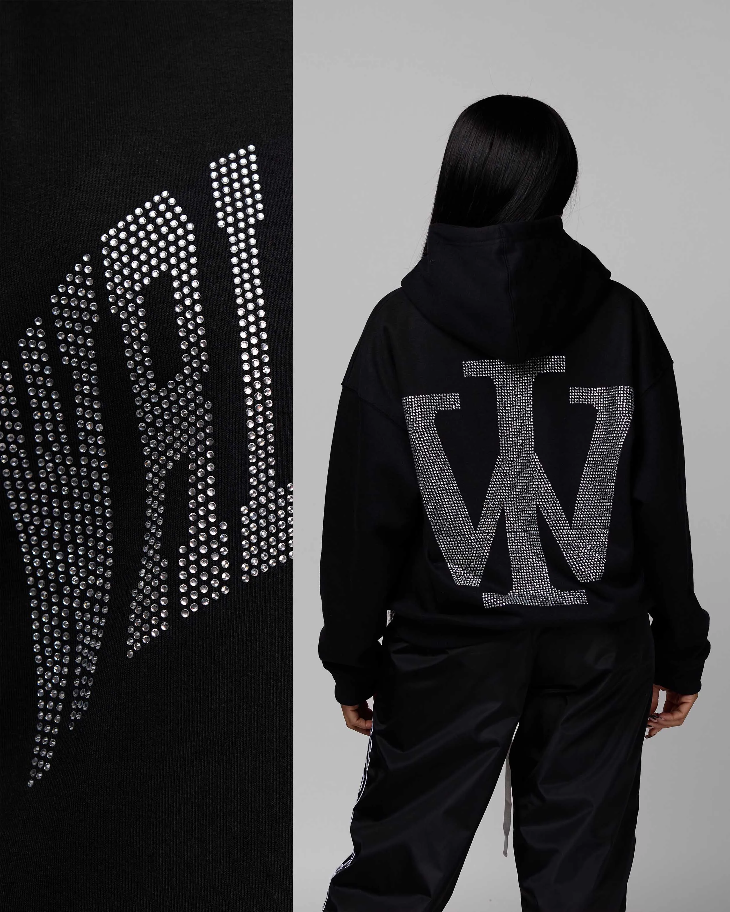Premium Stone Oversized Hoodie (Black/Rhinestone) [Boxy   Heavy]